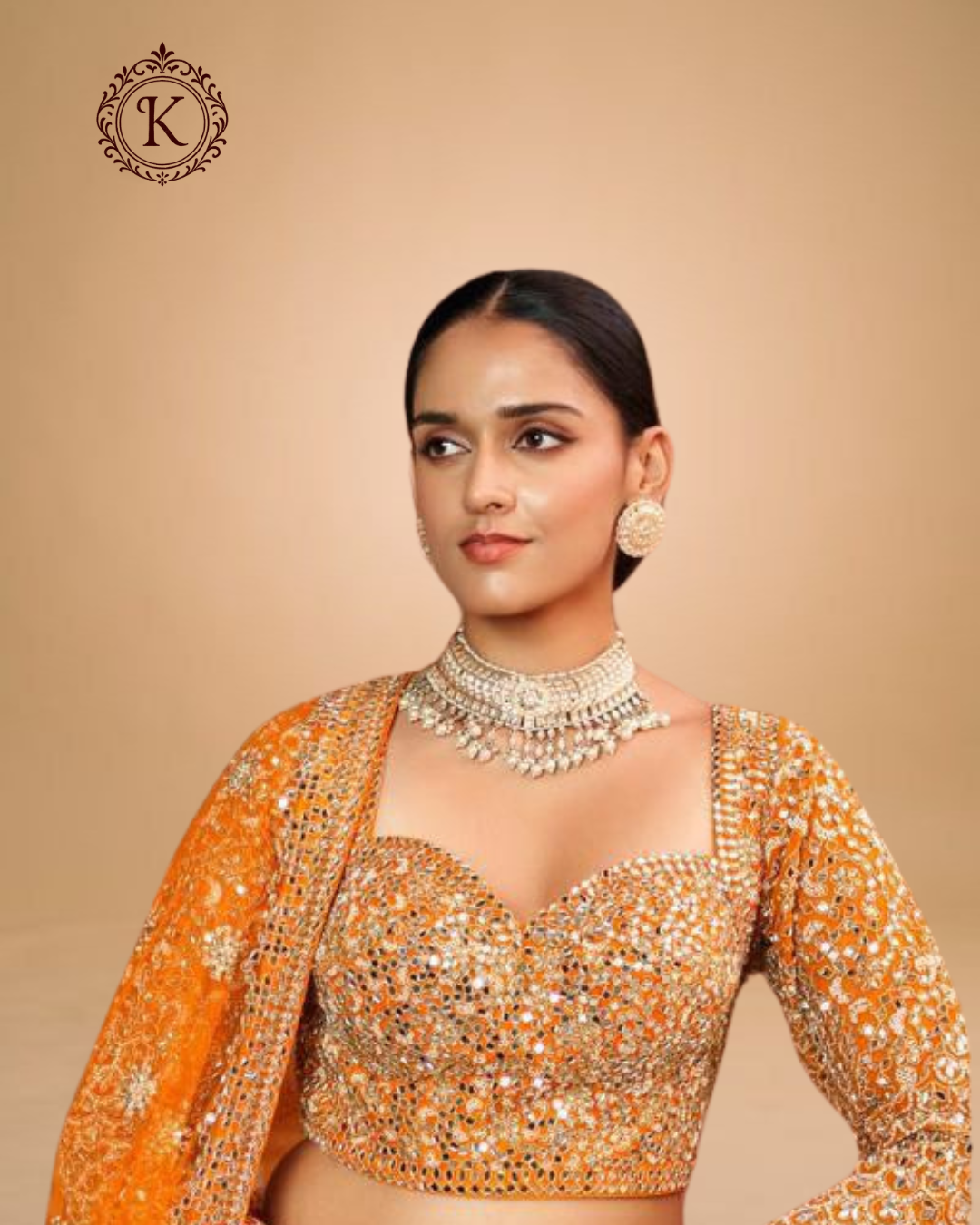Tangerine Orange Sequin Bridal Lehenga