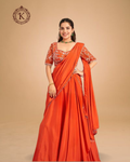 Terracotta Orange Mirror Embroidered Lehenga