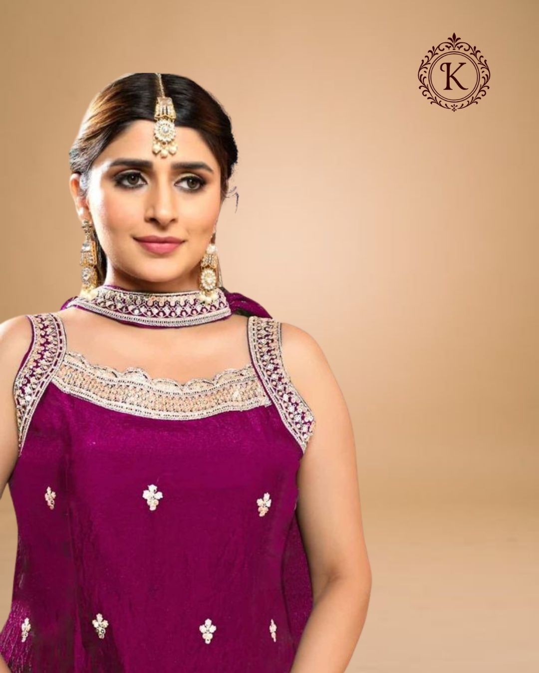 Plum Raw Silk Mirror Work Suit
