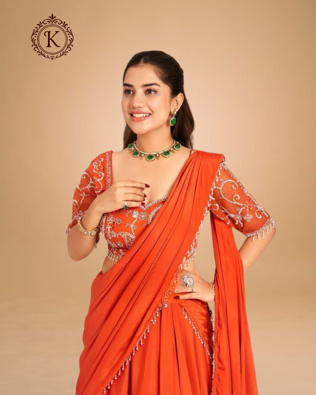 Terracotta Orange Mirror Embroidered Lehenga