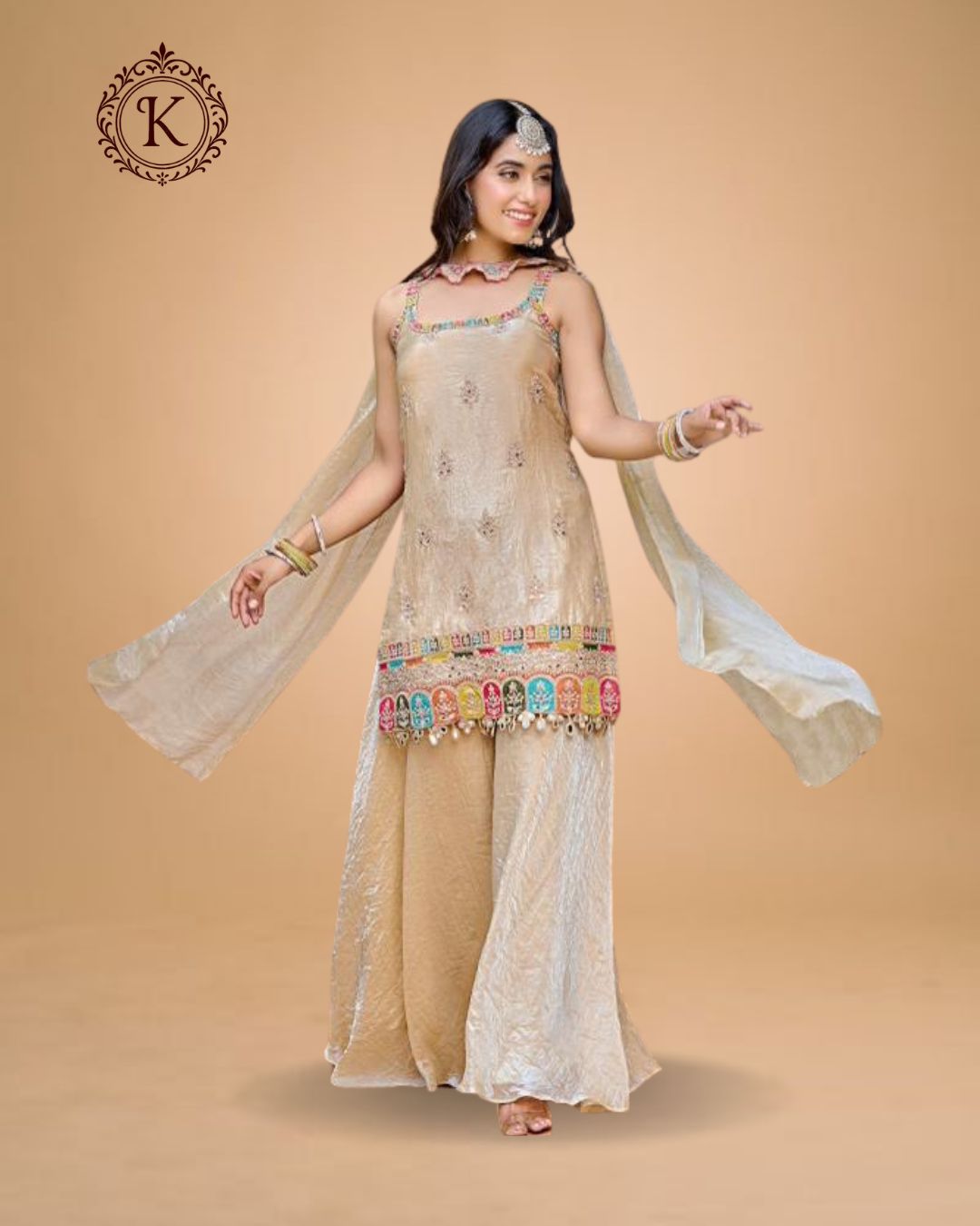Champagne Gold Multicolor Gota Suit