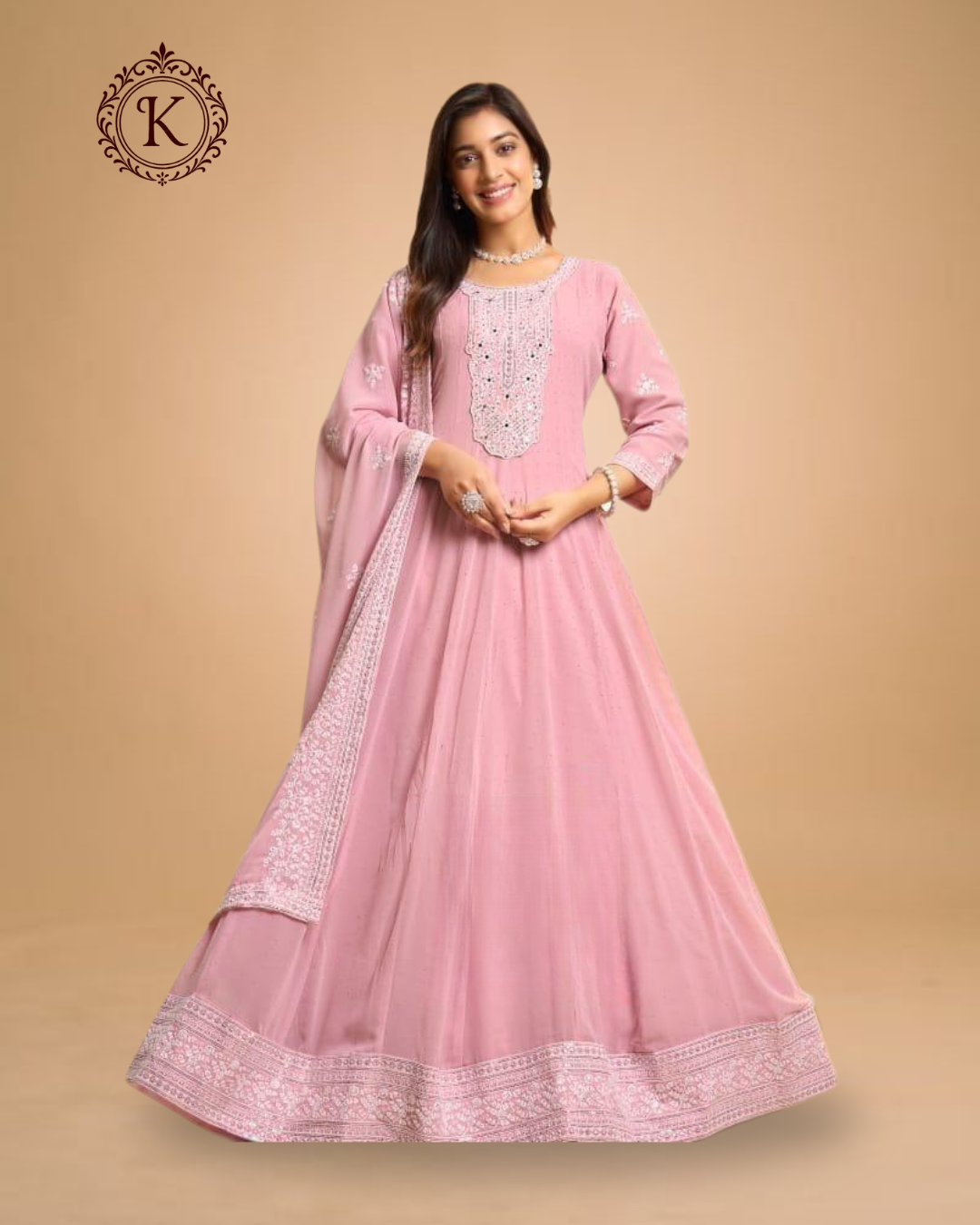 Blush Pink Mirror Embroidered Anarkali Gown