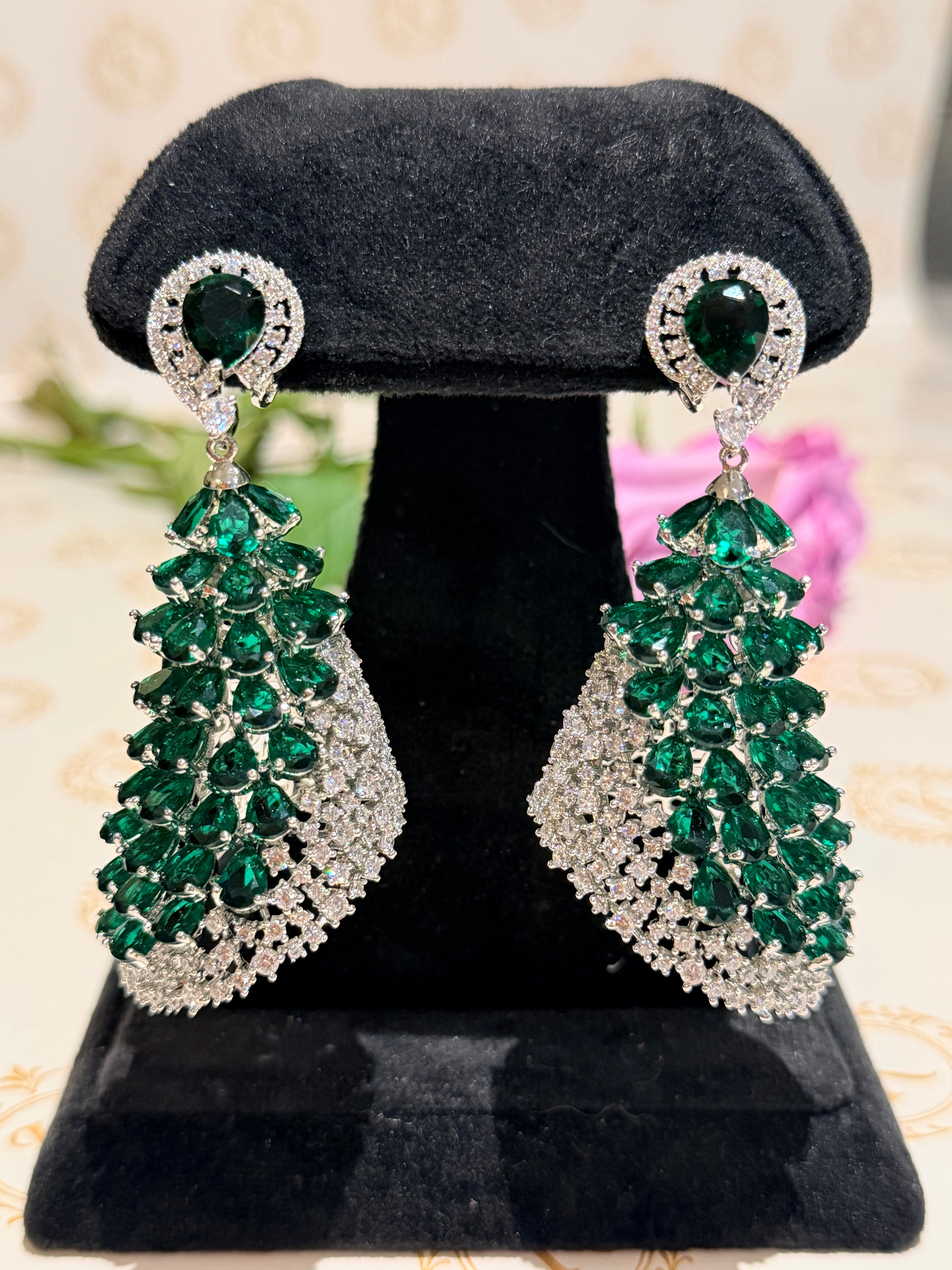 Emerald Cascade Statement Earrings