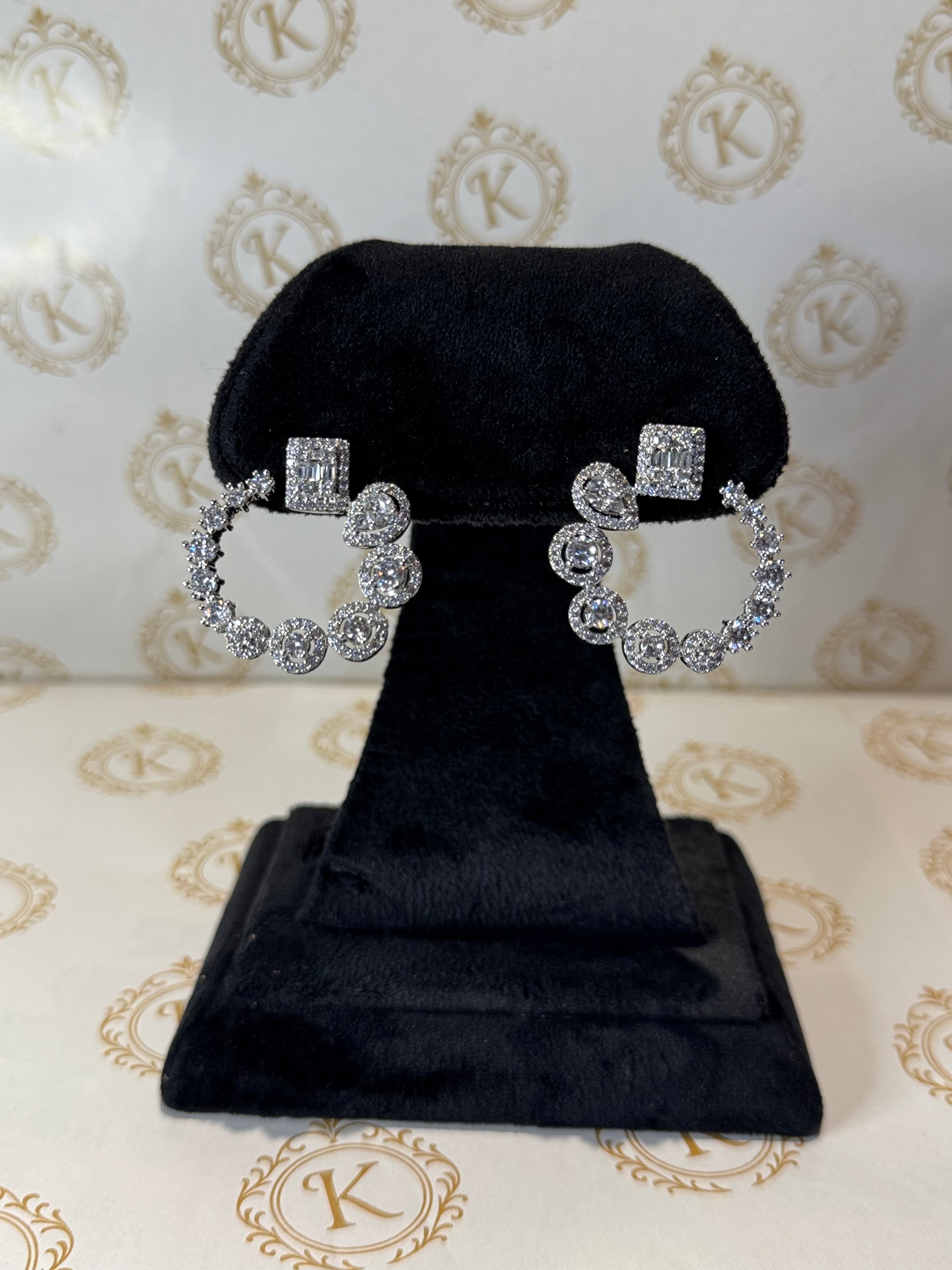 Round Cute Silver Diamond Earrings