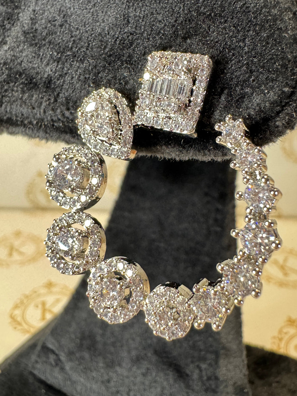 Round Cute Silver Diamond Earrings