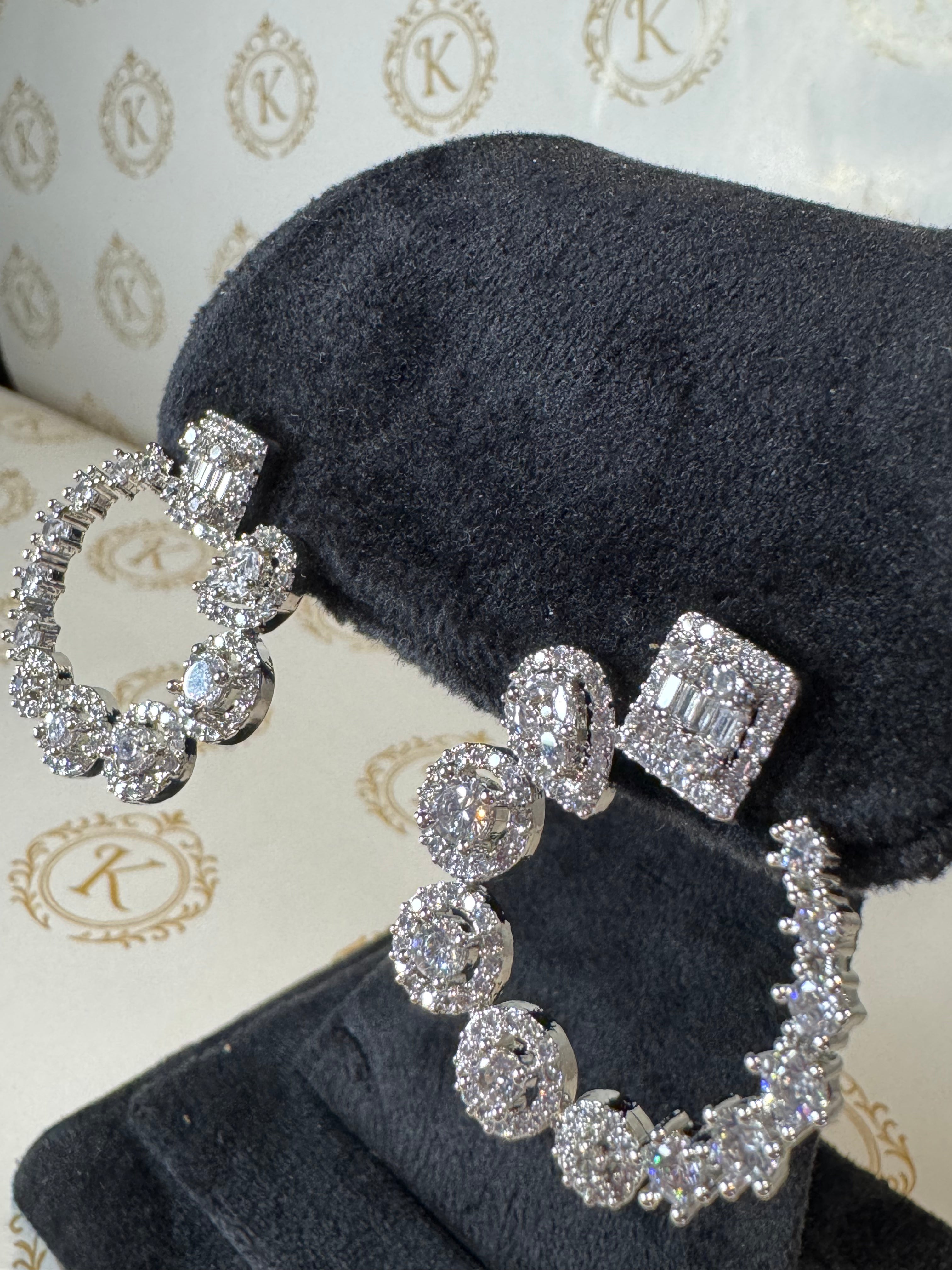 Round Cute Silver Diamond Earrings