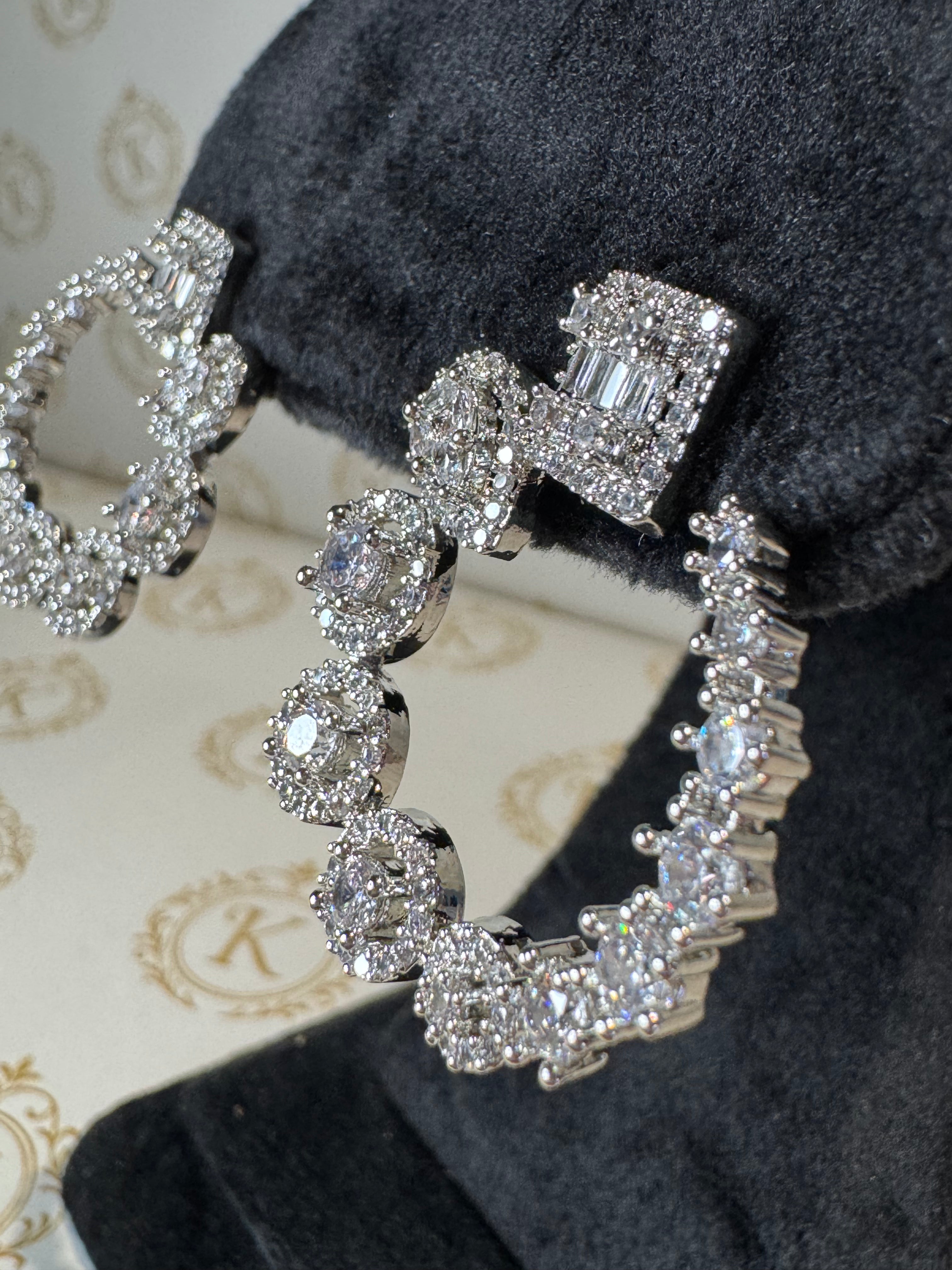 Round Cute Silver Diamond Earrings