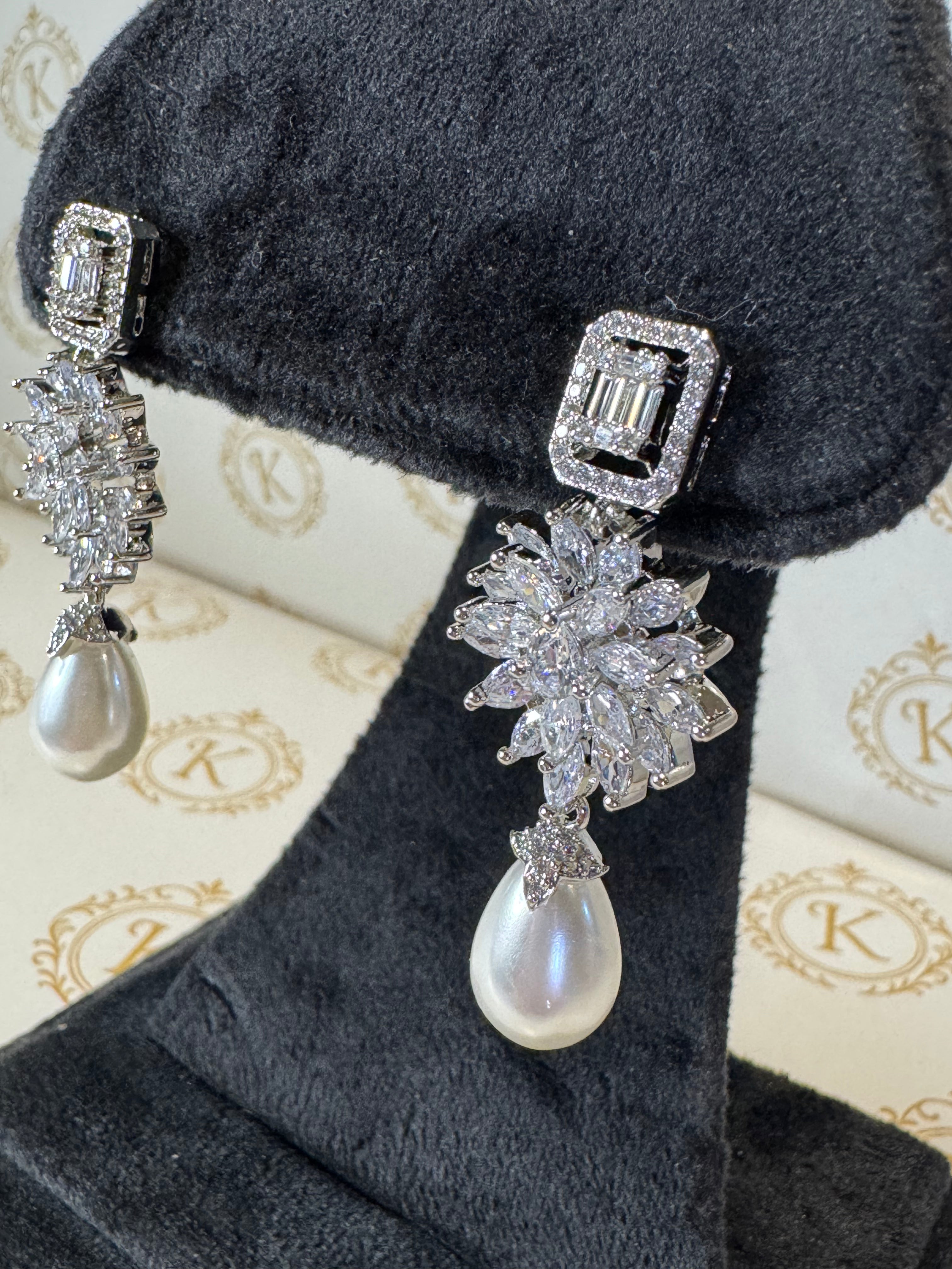 White Pearl drop earrings